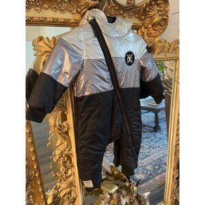 Nununu Toddler Silver & Black Puffer Snowsuit 18-24 Months With Hood
